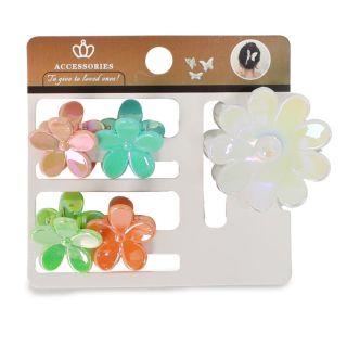 Pinzas De Acrílico Medianas Y Chicas Colores Tornasol Figura De Corazón Flor Y Zig Zag 8.5 Cm | XH7304