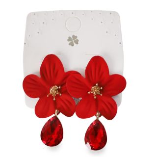 Aretes Largos De Metal Con Piedra Gota Y Flor De Colores Centro Dorado 5 Cm | XH7358