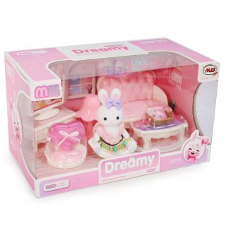 Conejito DREAMY Baby Blanco Terciopelo Con Vestido Sala Y Accesorios 26 Cm | LO-092093