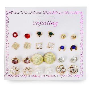 Aretes Chicos De Metal Figuras De Colores Con Piedras Y Perlas En Blíster 9 Cm | SC25-H08