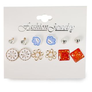 Aretes Chicos De Metal Figuras Con Perlas Y Piedras Varios Colores En Blíster 8 Cm | SC25-G51