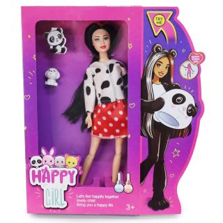 Muñeca Happy Girl Articulada Con Falda Y Suéter Panda Peluche Machas 29 Cm | QS1053