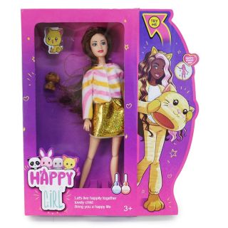 Muñeca Happy Girl Articulada Con Falda Y Suéter Gato Peluche Rayas 29 Cm | QS1053