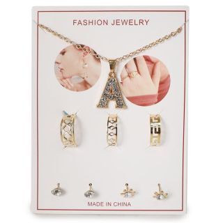 Collar De Metal Cadena Dorada Con Dije Letras Con Piedras Anillos Y Aretes 12 Cm | LFE-21