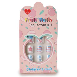 Uñas Postizas Infantiles Cuadradas Estampadas De Colores Caja Duraznos 13.5 Cm | LFF-03