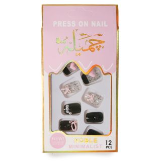 Uñas Postizas Cuadradas De colores Con Moños De Acrílico Y Perlas Caja Rosa Blanco 13.5 Cm | HU-ZJ2067