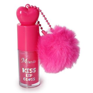 Lip Gloss De Colores Con Glitter Y Aroma Frutal Envase Tapa Corazón Con Llavero Pompón 8.3 Cm | GZ8010749