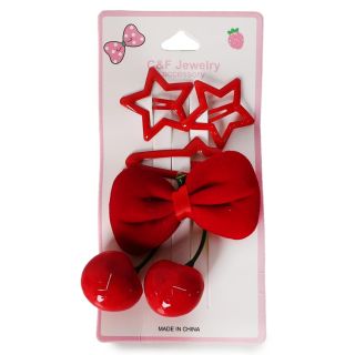 Pico Garza De Metal Con Moño Cereza Cherry Y Cucas En Forma De Estrellas Rojas 13.8 Cm | 9.40