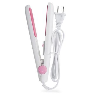 Plancha Mini De Cerámica Y Mango De Plástico En Color Blanco Con Líneas Rosa Eléctrica 16.5 Cm | HU-G10