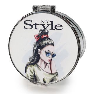 Espejo Doble De Bolsillo Chico Figuras Con Estampado De Chicas Pasarela 6.5 Cm | XH7094