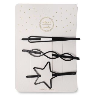 Pasadores Medianos De Metal En Color Negro Con Figuras Delgadas En Blíster 10.5 Cm | XH6886