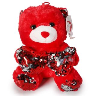 Oso De Peluche Mediano En Color Rojo Con Par De Corazones Lentejuela 20 Cm | ZXQ04200