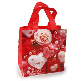 Bolsa Ecológica Textil Chica Roja Con Estampado De Corazones 23 x 22 Cm | ZXQ04219