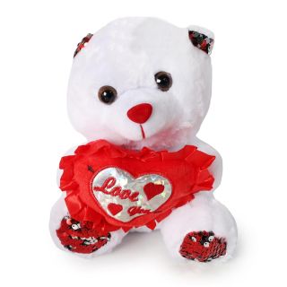 Oso De Peluche Mediano En Color Blanco Con Corazón Metalizado Love You 20 Cm | ZXQ04202