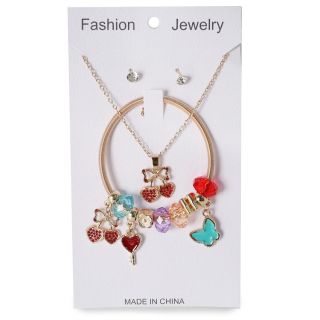 Pulsera De Metal Resorte Dorado Con Piedras Dije Y Collar Cadena Dorada Dije Cereza 16 Cm | ZXQ03863