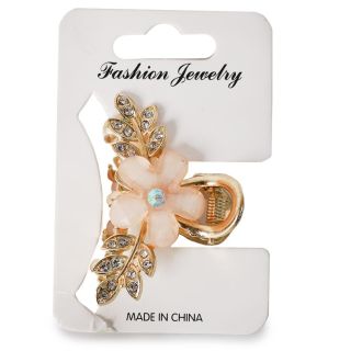 Pinza Mini De Metal En Color Dorado Figuras Cubiertas De Piedras Y Flor Acrílico 4.5 Cm | ZXQ03881