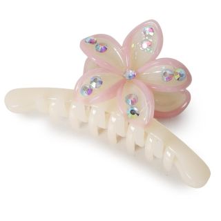 Pinza Grande De Plástico Rectangular Ovalada Con Flor Bicolor Cubierta De Piedras 11 Cm | ZXQ04151