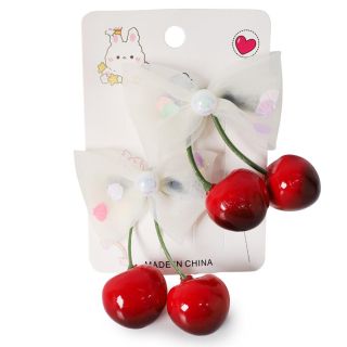 Picos Garza De Metal Medianos Con Moño Red Perlas Y Cerezas Cherry Colgantes 7 Cm | ZXQ04196