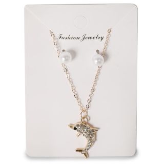 Collar Mediano Cadena De Metal Dorada Delgada Con Aretes Y Dije Marino Piedras 10 Cm | ZXQ04210