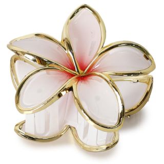 Pinza Grande De Plástico Blanca Flor Hawaiana Con Centro De Color Y Línea Dorada 7.5 Cm | XQ-22-940