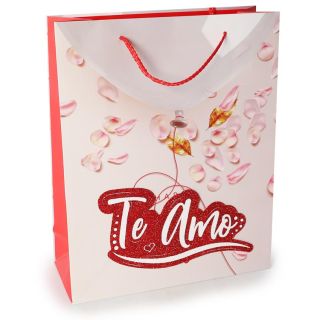 Bolsa Para Regalo Grande Estampada Te Amo Glitter 3D Colores De 32 x 26 Cm | G518-QR-2