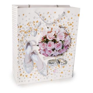 Bolsa Para Regalo Grande Blanca Estampada Boda 3D Glitter Modelos 32 x 26 Cm | G9-4F-27