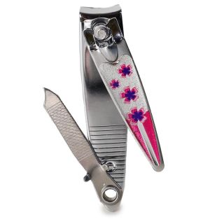 Cortaúñas De Acero BeiTuo Plateado En Triángulo Mediano Estampado Flores 5.5 Cm | 602S1