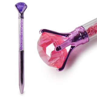 Pluma Escolar Tinta Negra En Envase Metalizado Relleno De Piedras Y Diamante De Acrílico 16 Cm | G134-25H-21