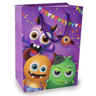 Bolsa Para Regalo Mediana Estampada 3D Monstruos Con Glitter Colores 24 x 18 Cm | BA-1694