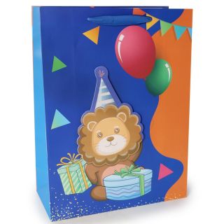 Bolsa Para Regalo Jumbo Estampada Animales Con Globos 3D Glitter Colores 40 x 30 Cm | BA-2096