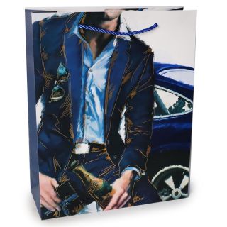 Bolsa Para Regalo Grande Estampada Hombre Líneas Doradas Metalizadas 26 x 32 Cm | BA-3284