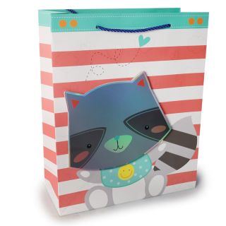 Bolsa Para Regalo Grande Líneas Estampada Animales 3D Metalizados Colores 26 x 32 Cm | BA-3365