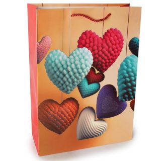 Bolsa Para Regalo Jumbo Estampada Corazones De Colores Con Glitter 42 x 30 Cm | VA-1076