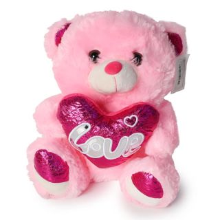 Oso De Peluche Grande En Color Rosa Con Corazón Metalizado Suave 28 Cm | KUN-4339