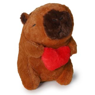 Capibara De Peluche Chico En Color Café Con Corazón Y Beso En Cachete 22 Cm | KUN-4476