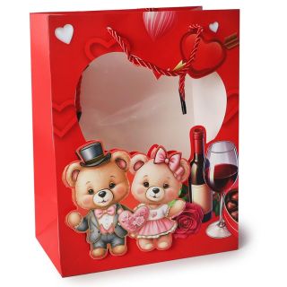 Bolsa Para Regalo Mediana Estampada Osos 3D Corazón Transparente Colores 23 x 18 Cm | KUN-4482