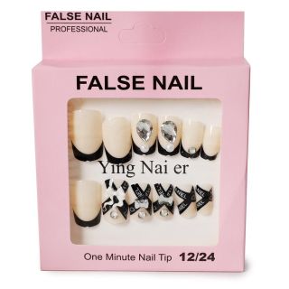 Uñas Postizas Cuadradas Bicolor Con Decoraciones Figuras De Acrílico Y Piedras 11 Cm | KUN-4453