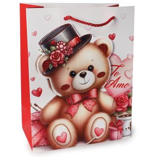 Bolsa Para Regalo Mediana Estampada Osos 3D Sombrero Con Glitter Colores 23 x 18 Cm | KUN-4485