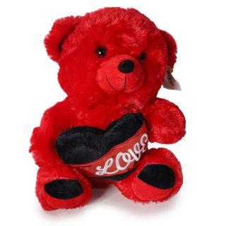 Oso De Peluche Grande En Color Rojo Con Corazón Metalizado Suave 28 Cm | KUN-4339