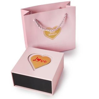 Estuche Cuadrado Rosa Para Joyeria Con Flores Decorativas En Bolsa Para Regalo Chica 10.5 Cm | KUN-4444