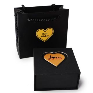 Estuche Cuadrado Negro Para Joyeria Con Flores Decorativas En Bolsa Para Regalo Chica 10.5 Cm | KUN-4444