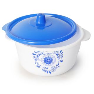 Toper Olla De Plástico Circular En Color Blanco Estampada Con Tapa Azul 19 x 9.5 Cm | RP