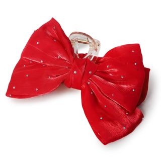 Pinza Grande De Acrílico Transparente Con Moño De Organza Cubierto De Piedras 14 Cm | XQ-30-1310