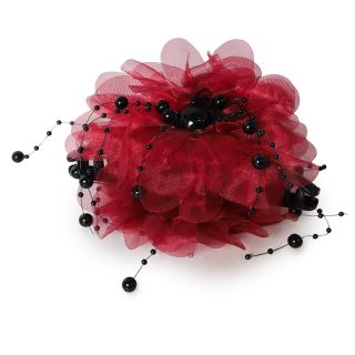 Pinza Grande De Plástico En Color Negro Ovalada Con Flor Organza Cubierta De Perlas 14 Cm | XQ-30-1362