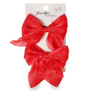 Picos Garza De Metal Mediano Con Moño Satinado Cubierto De Piedras Varios Colores 8 Cm | SC25-H62