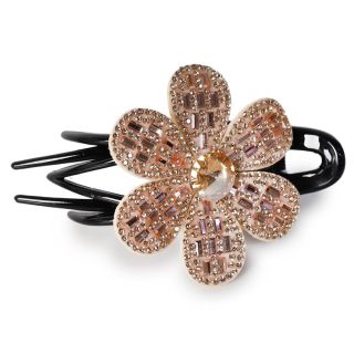 Pinza Grande De Plástico Larga En Color Negro Con Puntas Y Flor Cubierta De Piedras 9 Cm | SC25-H79