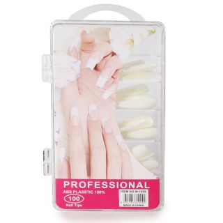 Tips Uñas Postizas De Plástico Abs Largas En Punta Color Hueso En Estuche Estampado 15 Cm | SC25-A03