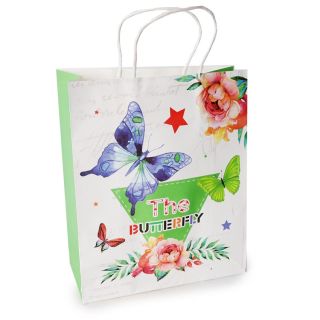 Bolsa Para Regalo Grande De Papel Blanca Estampada Mariposas Medida De 31 x 26 Cm | 025-2L
