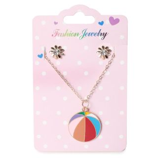 Collar De Metal Cadena Dorada Delgada Con Dije Balones Y Aretes Con Flor 11 Cm | XH7337