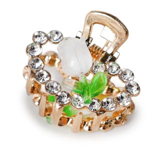 Pinza Mini De Metal En Color Dorado Y Plateado Con Piedras Y Flor De Acrílico 2 Cm | XH7249